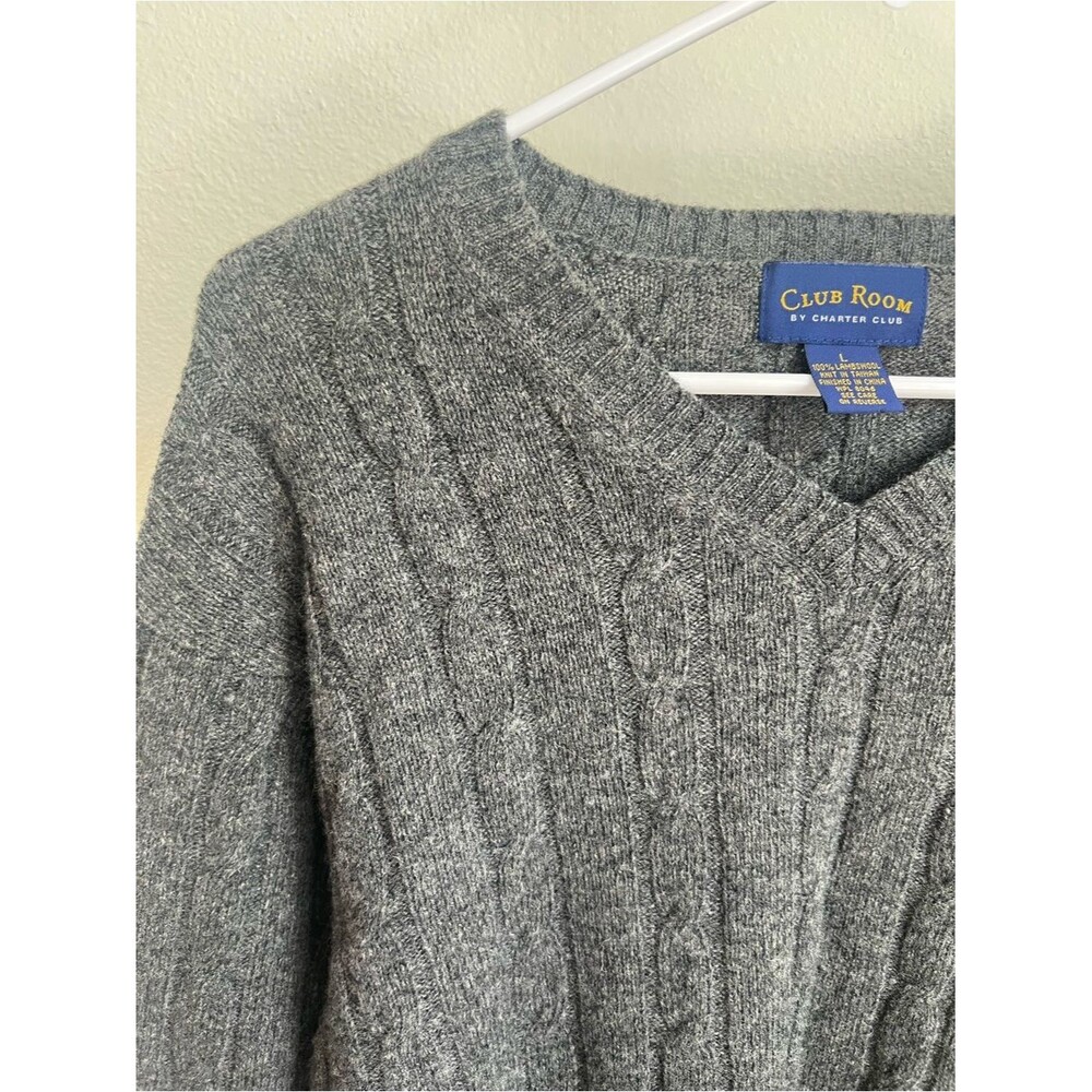 Club Room Men's 100% Lambswool V-Neck Cable Knit Sweater - Picture 2 of 5